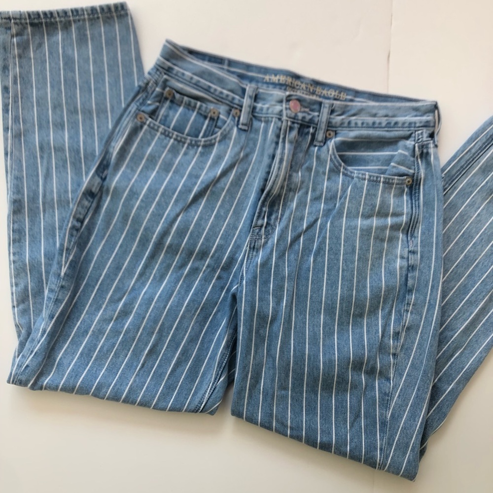 american eagle pinstripe mom jeans